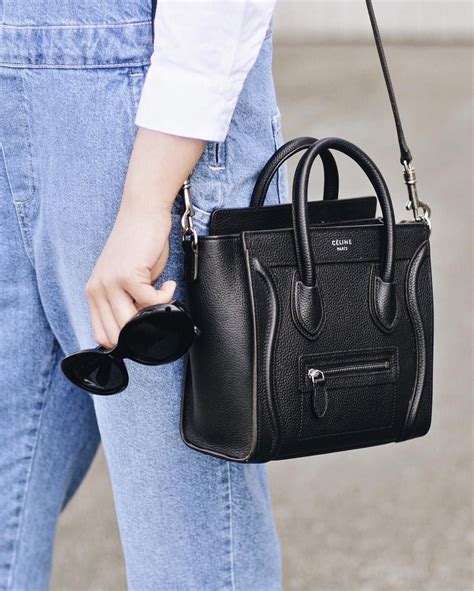 celine mini tote black|Celine nano luggage tote.